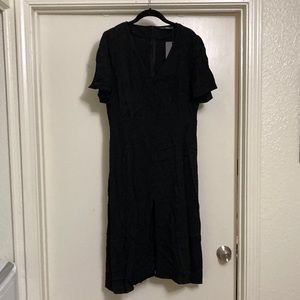 Black Flutter-Sleeve Shirtdress